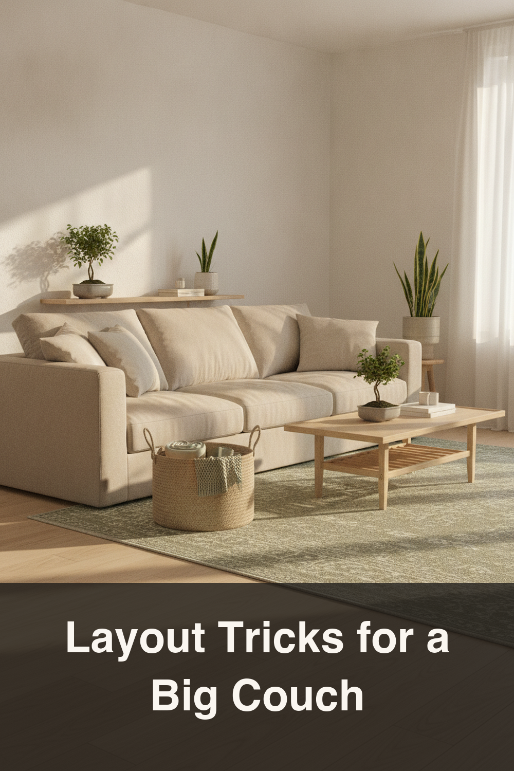 Small Living Room Layout Ideas for a Big Couch (Japandi Style)