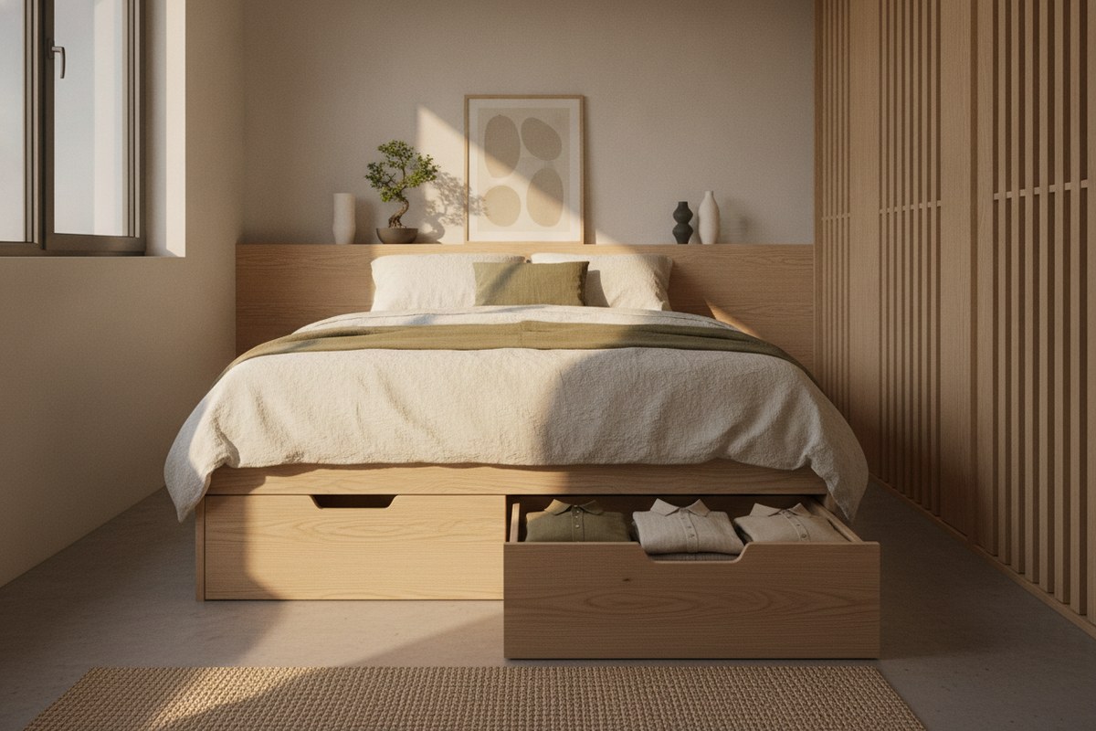 12 Small Bedroom Storage Ideas for Tiny Rooms (Japandi Style)